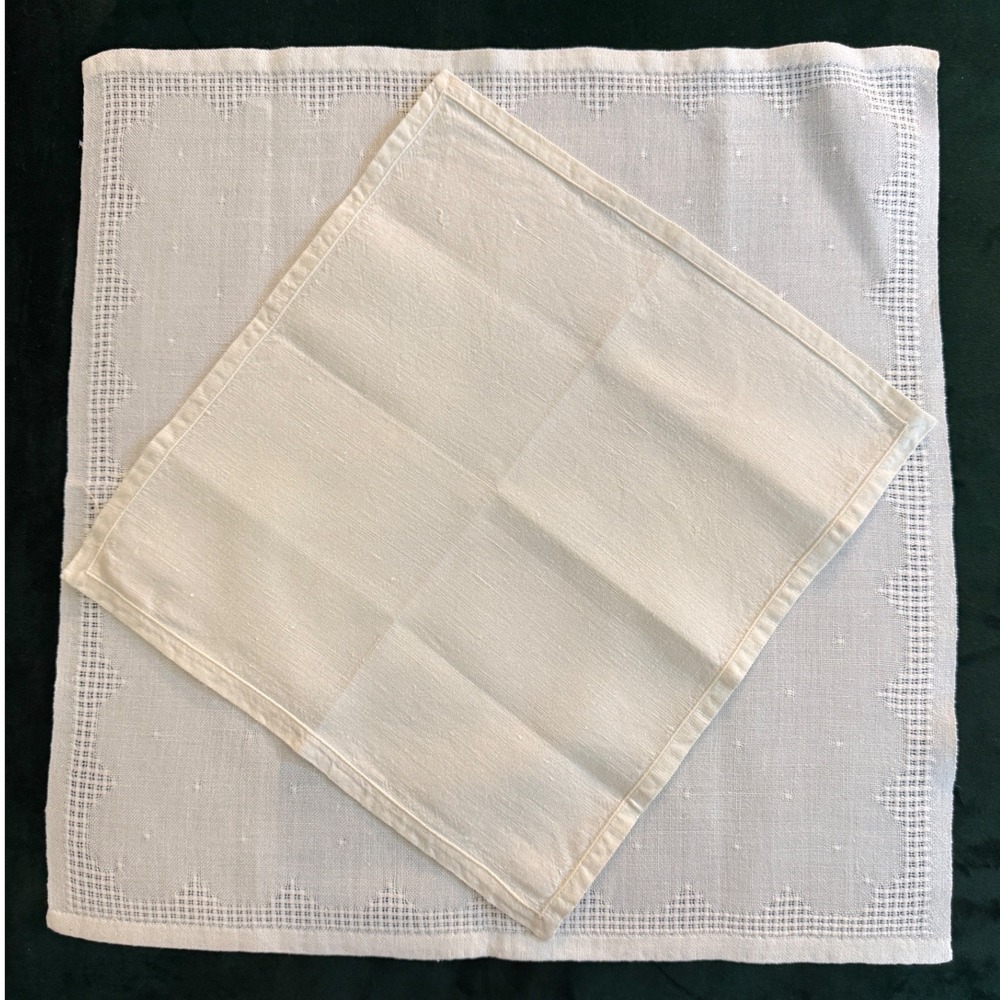 Vintage Linen Napkin Lot 2 Fragonard + Drawnwork White Embroidered